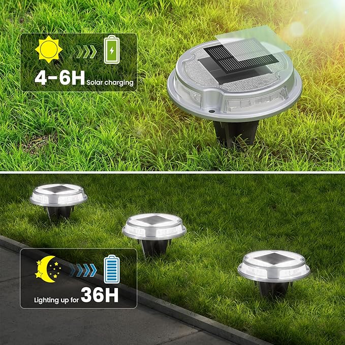 VOLISUN Solar Driveway Deck Lights Dock Marine Lights,16 Pack Solar Ground Light 2 Colors in 1 led Waterproof,Driveway Marker Light for Pathway Warning Step (White/Warm White),Auto On/Off