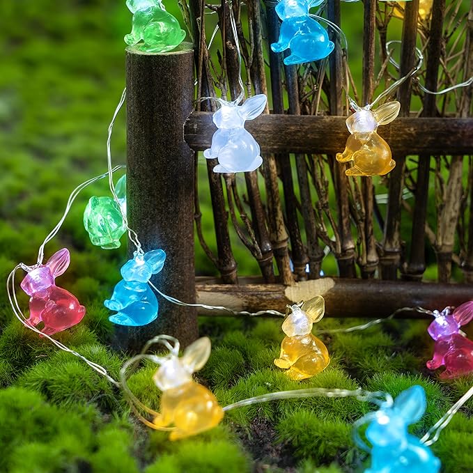 KAiSnova Easter Decorations Lights String 10ft 30 LEDs Bunny Light Easter String Lights Battery Operated with Remote 3D Rabbit Shaped Bunny Decor for Indoor Outdoor Home Party Bedroom