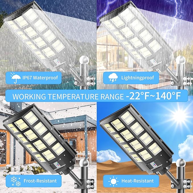 2-Pack Solar Street Lights Outdoor Waterproof, 8000W Solar Light Outdoor Dusk to Dawn, 240000LM 7000K Flood Light Motion Sensor for Garden/Yard/Parking Lot Lighting
