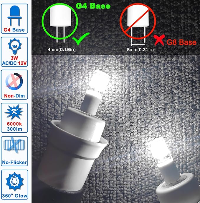 G4 T3 LED RV Camper Trailer Bulbs 3W 12V, G4 20W 30W Halogen Equivalent,6000k Bright Daylight White,Low Voltage JC Bi-Pin Bulbs for Landscape Deck Stair Step Path Lighting,300 LM,(10Pack)