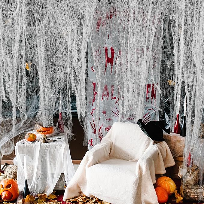 200" x 59" Halloween Spooky Cloth - Creepy Spooky Halloween Decorations - Large Size Scary Creepy Gauze for Halloween Party Supplies Stairway Window Table Doorways Decor