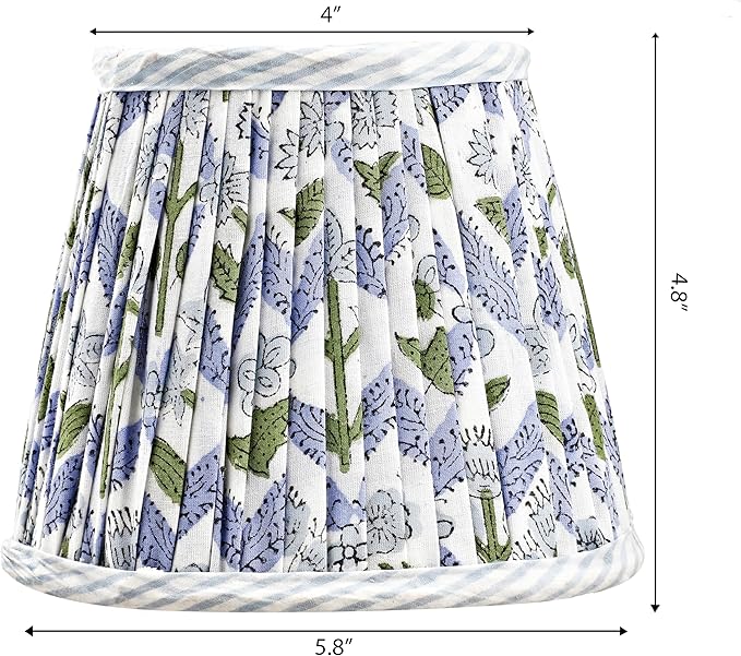 Ridhi Block Print Light Steel Blue Lamp Shade 4" Top x 5" Bottom x 6" Slant Handmade Pleated Cotton Lampshade, Fits E26/E27 Base Table Lamps Boho Vintage Decorative For Bedroom, Living Room
