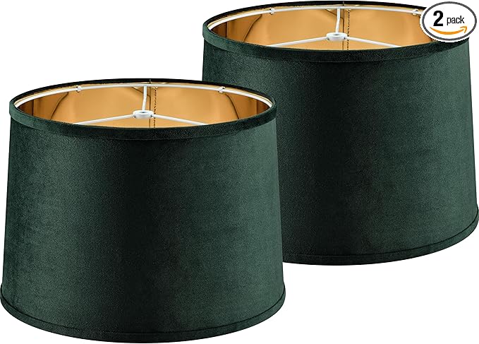Drum Lamp Shades Large (2 Pack), 14 * 16 * 10 Inch Luxurious Gold Mirror Reflection Modern Farmhouse Lampshades Green for Floor&Table Lamps Replacement Living Room/Bedroom, Required Assembly，By GO&SO