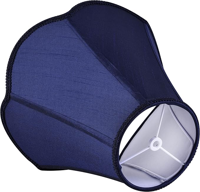 GO&SO Navy Blue Lamp Shade Rayon Silk Bell Lamp Shades 2pc -Petal Edge Braid Scalloped Lamp Shade Medium,6"Top x 13"Bottom x 10.6"Vertical Height (Spider) Floor Lamp Shade Replacement -Easy Assembly