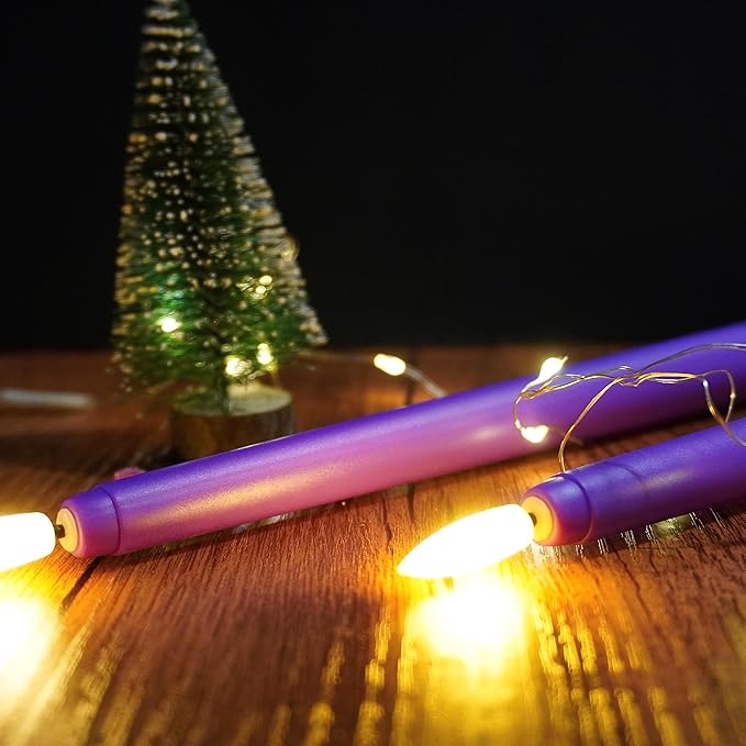 Purple Flameless Taper Candles with Remote, Flickering Christmas LED Candlesticks Battery Powered Set of 12