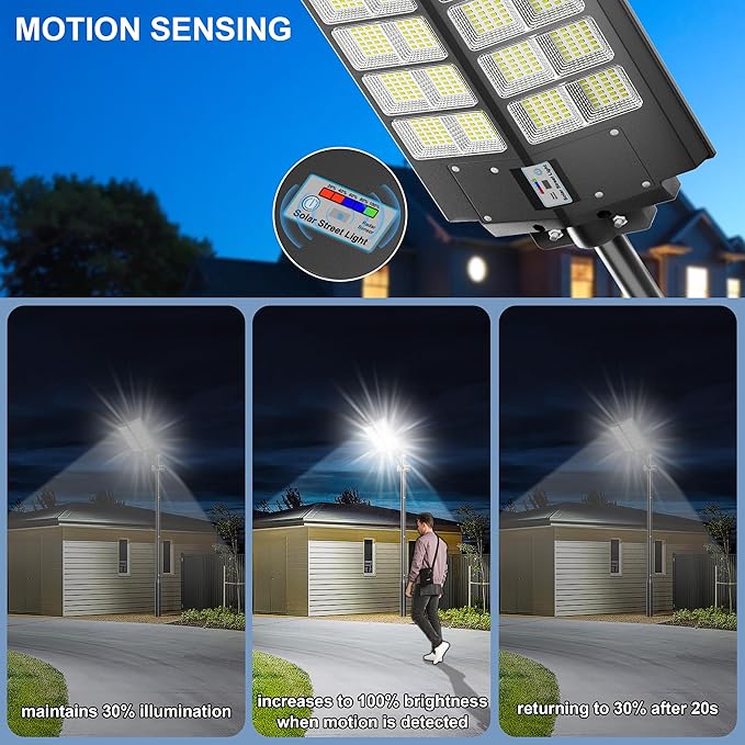 9000W Solar Street Light，Solar Street Lights Outdoor 120000LM, Commercial Parking Lot Light 7000K,Flood Outdoor Lights IP66 Waterproof with Motion Sensor, 3-Year Warranty