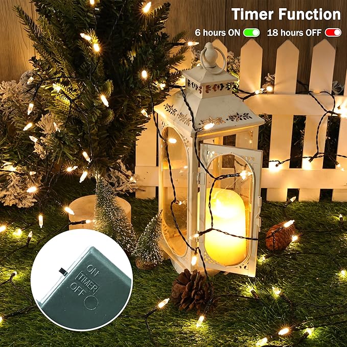 Lomotech Battery Operated Christmas Lights - 2 Pack Total 16ft 50LEDs Battery Mini String Lights with Timer for Home, Garden, Party, Holiday, Tree Decoration (Green Wire, White)
