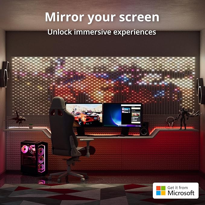 Twinkly Matrix 1.64x7.87ft LED RGB, High Density 500 LED Curtain, Smart Multicolor Gaming RGB Lights, Razer Chroma, Omen, Alexa, Google Home Compatible, Gaming Lights, App Mapping, Transparent Wire