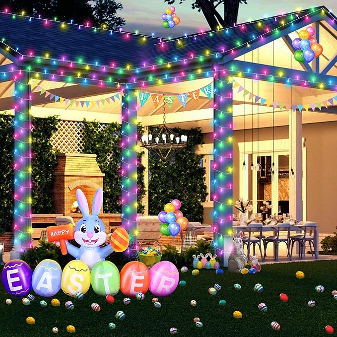 Joomer Easter String Lights 33FT 100 LED String Lights with 8 Modes Timer Connectable Waterproof Plug in Indoor Outdoor, Pastel Fairy light for Easter Decorations