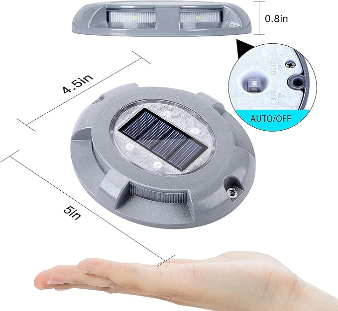 SIEDiNLAR Solar Deck Lights Dock Driveway Light LED Solar Powered Outdoor Waterproof Road Markers for Step Sidewalk Stair Garden Ground Pathway Yard 16 Pack (White)