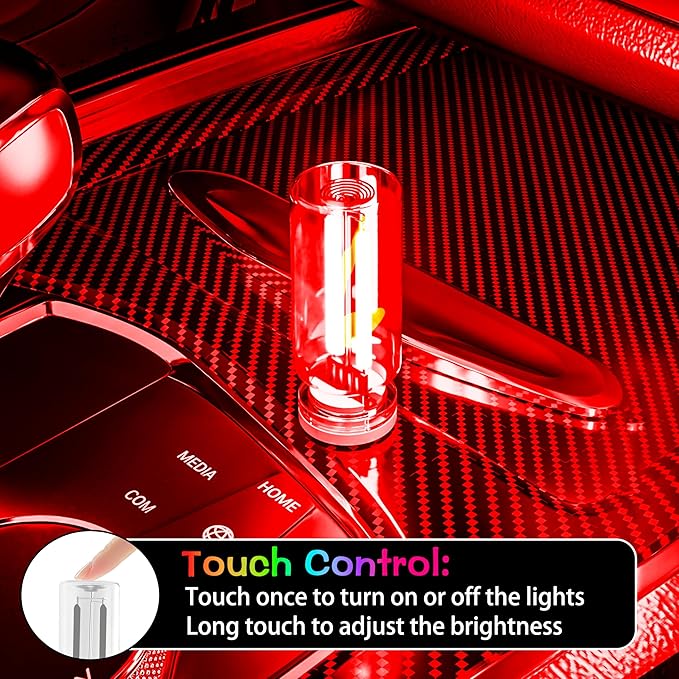 4 PCS Car USB Light Blub, Plug-in LED Ambient Lighting with Touch Dimming. The Brightness Can Be Adjusted Making It for Cars, Bedrooms, Hallways (4 Red)
