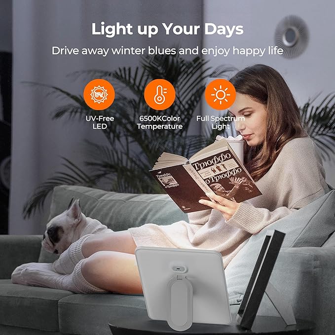 sympa Light Therapy Lamp, Sun Lamp with 10000 Lux, Happy Mood Lamp with Adjustable Brightness, Memory Function & 30 Minute Timer & Rotatable Stand, for Home Office Traveling