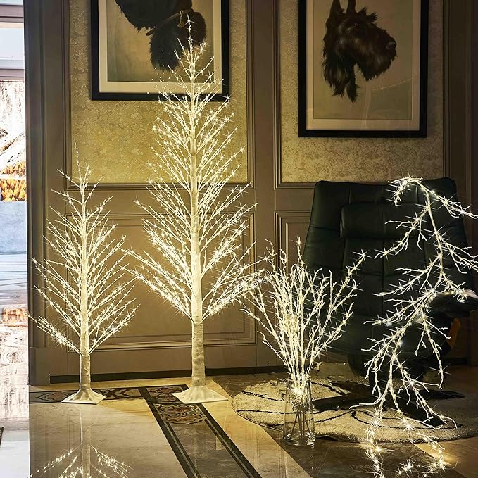 LITBLOOM Lighted Willow Branches Iredescent Glittered 32IN 120 LED with Timer Battery Operated and USB Plug in, Tree Branch with Fairy Lights for Home Room Christmas Decoration