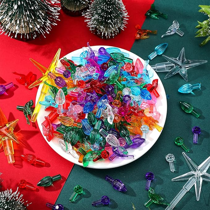 Riakrum 186 Pcs Ceramic Christmas Tree Replacement Bulb Set Globe Bird Stars for Lights Ornaments(Multi Color)
