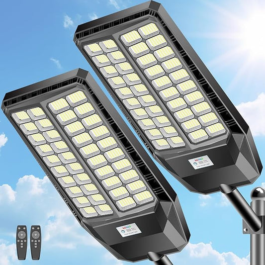 CEDIO Outdoor Solar Street Lights, Solar Lights IP66 Waterproof LED Street Light Dusk to Dawn, Flood Light with Motion Sensor for Yard (9800W-2PACK)