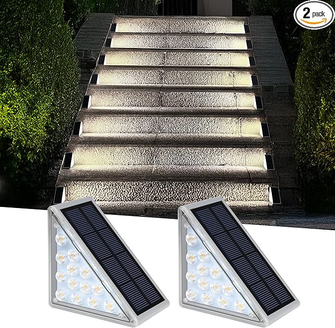 LED Solar Step Lights Waterproof Outdoor Stair Lights, Solar Deck Light Outdoor Decor IP67 Solar Decoration Light for Yard, Patio, Garden, Walkways, Front Door, Pathway, Driveway, Porch 2PK