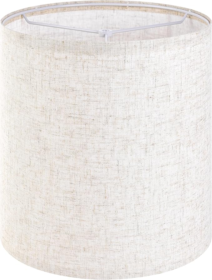 GO&SO Small Drum Lamp Shade,10x10x10" Spider Oatmeal Linen Lampshades for Small Table Lamp,Bedroom Lamps-Natural Textured Fabric Farmhouse Lampshade for Soft Lighting -Easy Assembly & Replacement