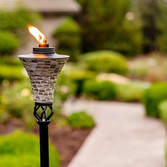 TIKI Easy Pour Ceramic Mosaic Torch – Gray Outdoor Decorative Lighting for Patio, Backyard & Lawn | Weather-Resistant Design, 62 Inches
