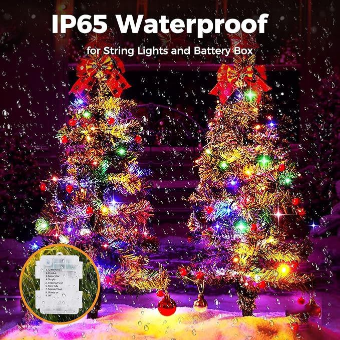 Litogo 3 Pack 33 FT 100 LED Colored Fairy Lights Battery Operated with Remote and Timer, IP65 Waterproof Twinkle Light Battery Powered 8 Mode Multicolor String Light for Indoor Outdoor Christmas Decor