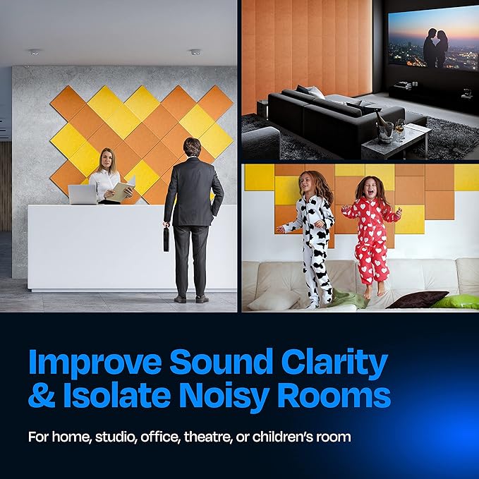 Acoustic Panels 12-Pack Soundproof Wall 12"X12"X0.4" - High Density Sound Dampening [70'S Orange Square]