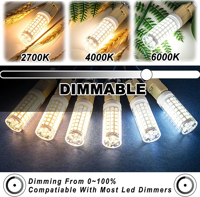 ALIDE E11 Led Bulbs Dimmable Daylight,JDE11 120V 50W Halogen Candelabra Bulbs Equivalent,T3 T4 Mini Base JD E11 Bulb, 6000K Bright White 5W E11 for Chandeliers, Ceiling Fan, Table Lamps,4Pack