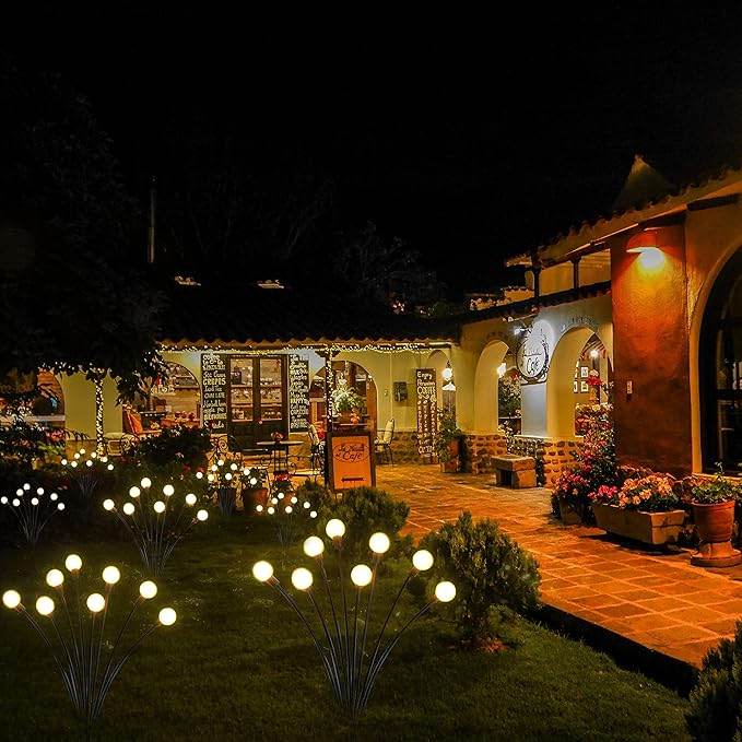Solar Garden Lights - Pack of 4 Solar Firefly Lights Sway by Wind, Waterproof 40 LEDs Outdoor Lights, Pathway Lights Outdoor for Yard Patio Walkway Decoration, Warm White