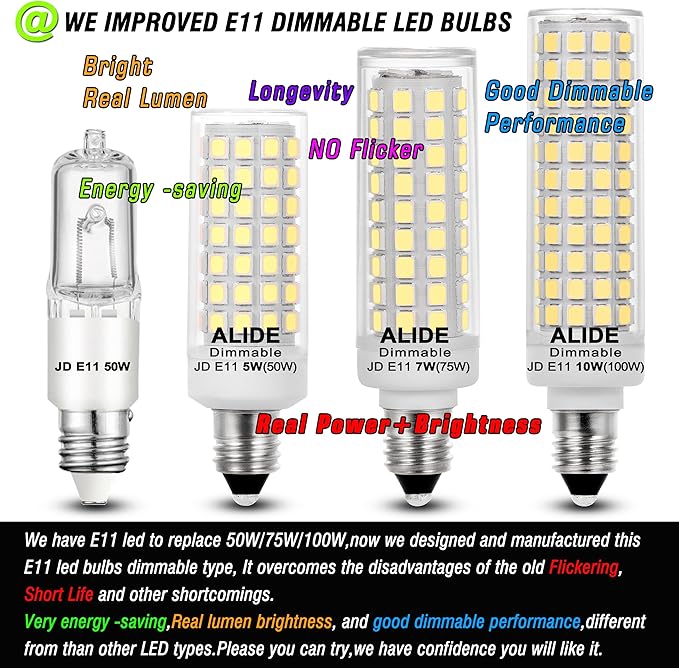 ALIDE E11 Led Bulbs Dimmable Daylight,JDE11 120V 50W Halogen Candelabra Bulbs Equivalent,T3 T4 Mini Base JD E11 Bulb, 6000K Bright White 5W E11 for Chandeliers, Ceiling Fan, Table Lamps,4Pack