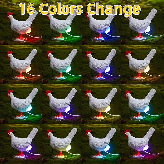 Upgraded Chicken Egg Lamp, Chicken Lamp, 16 Colors Change with Remote Control, 3D Resin Chicken Night Light with USB, Color Gift Box, Easter Birthday Gift for Friends (D)