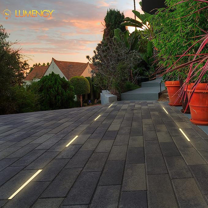 LUMENGY Paver Light Slim 0.5x12 Inch (0.55x11.8), 2700K Warm White, Glare-Free Linear Lighting for Driveways, Walkways and Paver Borders, 12V Hardwired, IP67 Waterproof, Drive-Over Rated