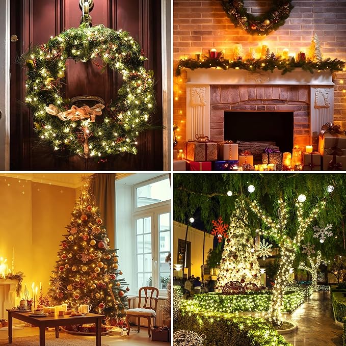 66FT 200 LED Christmas String Lights End-to-End Plug 8 Modes Indoor Lights with Timer, Outdoor Indoor Fairy Lights Christmas Tree Patio Garden Holiday Warm White
