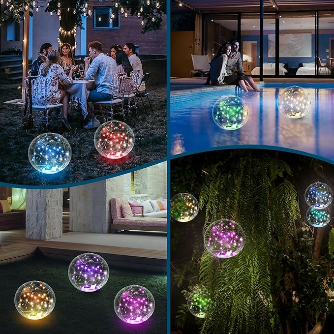 Solar Floating Pool Lights, 14" Inflatable RGB LED Pool Lights That Float with Remote, Waterproof Pool Light Balls, Pool Accessories for Swimming Pools Yard Patio Party Outdoor Decor - 4 Pack