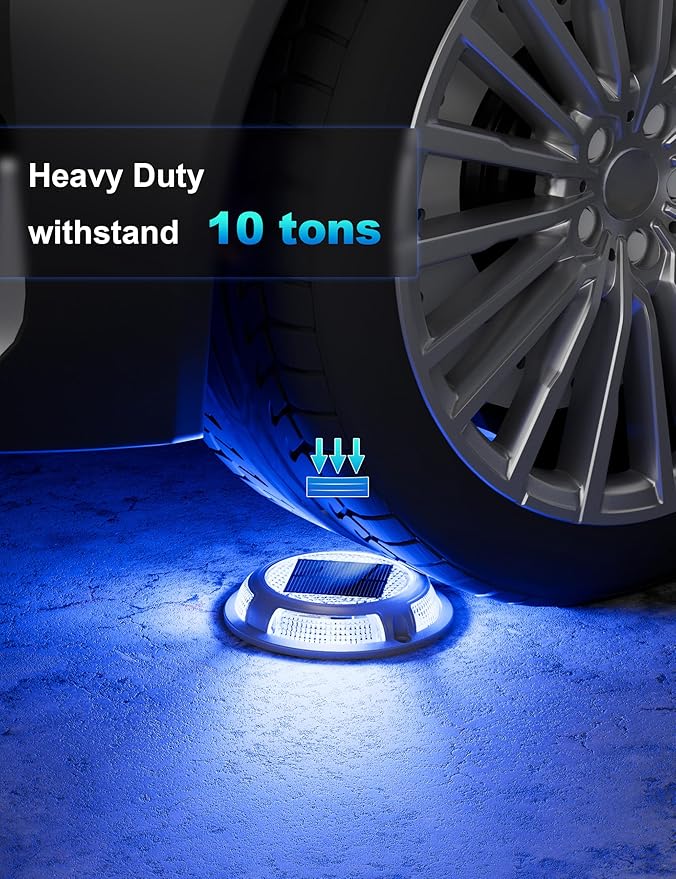 VOLISUN Solar Driveway & Deck Lights 12 Pack Waterproof Dock & Marine Ground Lights,2-in-1 Blue & White LED,Solar Marker for Pathways,Steps,and Warning Signs,Auto On/Off
