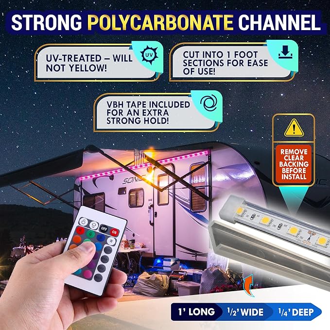 LATCH.IT 12V RV Awning Lights | 20-Foot V2.1 RV Awning LED Light Strip DIY-Kit | RGB RV LED Lights Exterior IP68 Water-Resistant | The Original & Most-Complete Camper Awning Lights in The Market