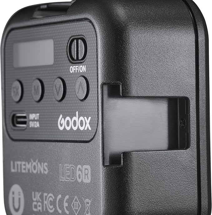 Godox Litemons RGB Pocket-Size LED Video Light, 3200–6500K CCT, RGB Color Modes, Built-in Battery, Magnetic Mount, Stackable Design (LED6R)