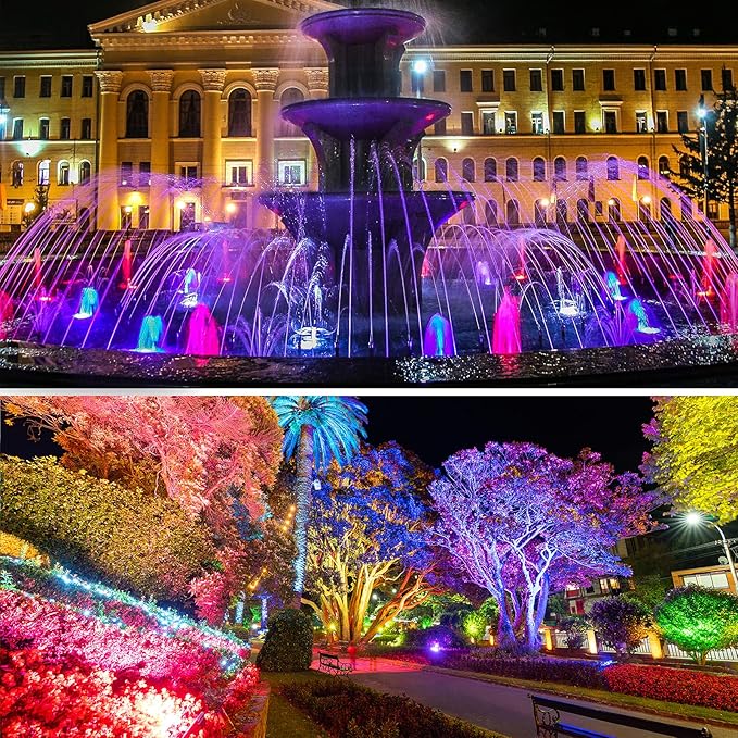 Pond Lights, Underwater Fountain Lights Color Changing Spotlight RGB Dimmable IP68 Waterproof Submersible Landscape Spot Lights for Outdoor Lawn Fountain Yard, 2 in Set