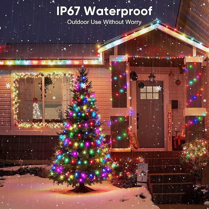 Ollny Smart Christmas Lights 66FT 200LEDs, Color Changing Christmas Tree Lights App & Remote Controlled, RGB String Light with DIY Music Timer for Outdoor Indoor Holiday Xmas Decorations