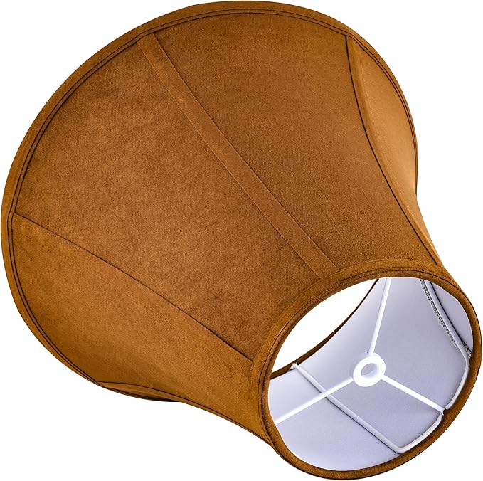 GO&SO Set of 1 Brown Bell Lamp Shades,6"x 13" x 10.6"(Spider) Medium Lamp Shades for Table & Bedside Lamps Replacement for Bedroom-Chamois Fabric,Easy Assembly Foldable,Vintage & Farmhouse