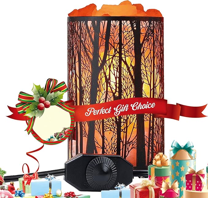 Shineled Himalayan Salt Lamp, Salt Rock Lamp Natural Night Light in Forest Design Metal Basket with Dimmer Switch (4.1 x 6.5 4.4-5lbs), 25Watt Bulbs & ETL Cord 1 Pack