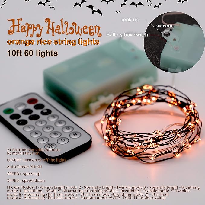 Nature Rattan Pumpkin String Lights Fall Garland with Lights Battery Operated with Remote - Perfect Thanksgiving Halloween Fall Decorations (Orange Fairy)