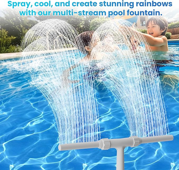 8-Spray Pool Fountain with 4-Layer Dual Streams – Adjustable Waterfall for Above/In-Ground Pools – Cools Water 15–30°F, Rainbow Effect – Fits 1¼″/1½″ Jets, Pool Accessories