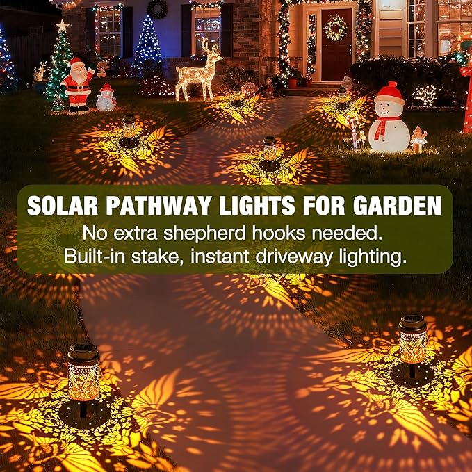 Cooo 6 Pack Valentines Day Gifts for Him Her Solar Lanterns Outdoor Waterproof Hummingbird Red_Sage Solar Pathway Lights Landscape Path Outdoor Table Lamps Garden Yard Backyard Decor -Gold