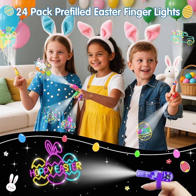 24 Pack Easter Eggs Fillers with Finger Lights, Easter Party Favors Light Up Toys for Kids Boys Girls Easter Egg Fillers Easter Hunt Filling Treats Easter Basket Stuffers