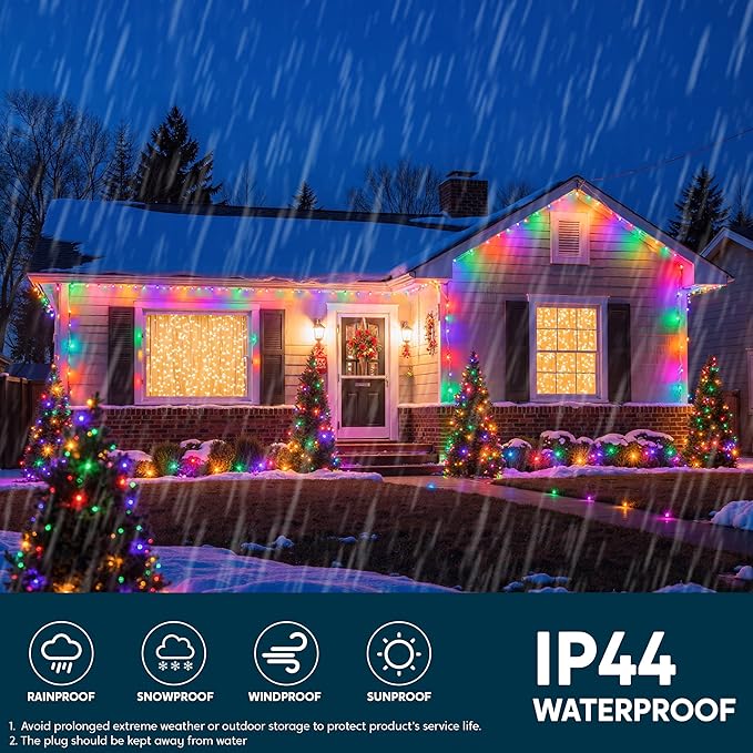 Joiedomi 600 LED Christmas Lights Outdoor,197 FT Multicolor Christmas Tree Lights with 8 Modes Timer, PVC Clear Wire String Lights with Reel for Indoor Outdoor Holiday Xmas Eve Night Decorations