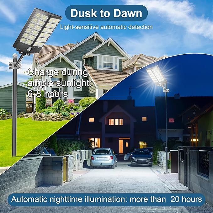 9000W Solar Street Light，Solar Street Lights Outdoor 120000LM, Commercial Parking Lot Light 7000K,Flood Outdoor Lights IP66 Waterproof with Motion Sensor, 3-Year Warranty