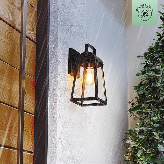 GLOBE Electric 60000029 1-Light Outdoor Wall Sconce, Matte Black, Clear Glass Shade, Porch Light, Wall Lights for Living Room, Patio Décor, Apartment Essentials, Outside House Lights