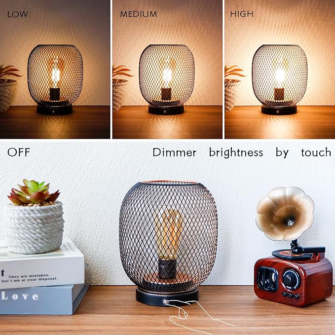 JHY DESIGN Dimmable Touch Bedside Table Lamp Rechargeable Battery Powered Lamp with LED Bulb Cordless Accent Lamp for Weddings Parties Patio Events for Indoors Outdoors(Metal Base, Bronze Round)