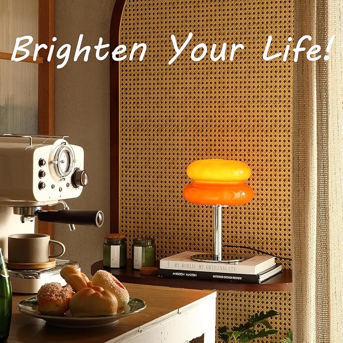 Mushroom Lamp Table Lamp for Night Stands,Mid Century Modern Desk Lamps for Bedroom, Vintage Dimmable Bedside Small Lamps, Cute Cool Home Room Aesthetic Decor for Living Room(Orange Red)