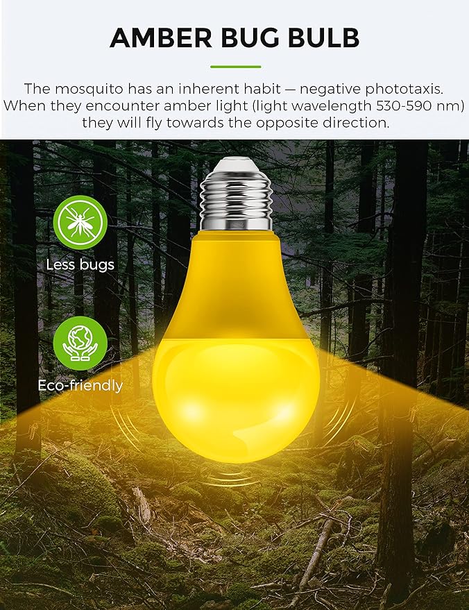 L LOHAS LED Yellow Bug Light Bulbs Outdoor, A19 9W Bug Lights for Outside, 60W Equivalent, 2000K Amber Porch Light Bulb, Non-Attracting, E26 Base, Not-Dimmable, Ideal for Patio, Deck, Backyard, 2 Pack