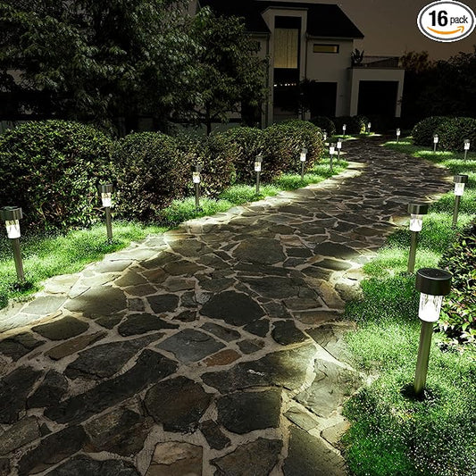 SOLPEX 16 Pack Solar Outdoor Lights Pathway, Stainless Steel Solar Lights Outdoor Waterproof,LED Landscape Lighting Solar Walkway Lights for Landscape/Patio/Lawn/Yard/Driveway-Warm White