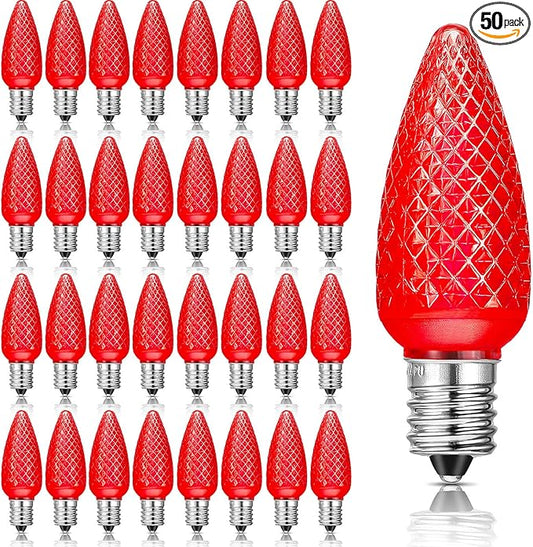 Mudder 50 Pieces C9 Christmas Light Replacement Bulb E17 LED Easter Light Replacement Bulb Outlet Faceted Christmas Bulb LED for Holiday Decoration(Red)